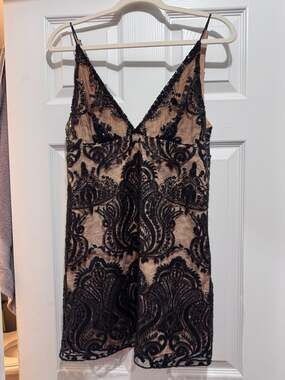 Free People Night Shimmer Black Sequin Lace Mini Dress Size 2